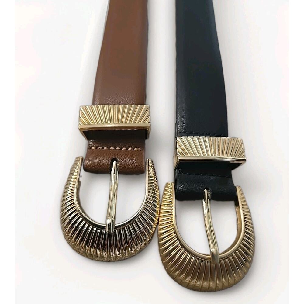 Jason Wu Women's Leather Belts Set 2 Black Brown Gold Buckle NWT Designer - Picture 8 of 12
